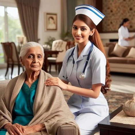 Home nursing care for elderly patients by a trained nurse